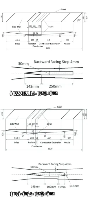 Fig. 2    Two types of struts.    The 5/5H Strut (a) and the Boat-tail  Strut (b) are compared by means of CFD