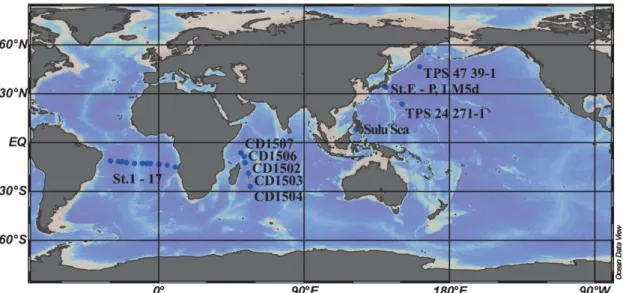 Fig. 2-6  Map  showing  the  geographical  origin  of  data  used  for  the  self-consistent  calculation