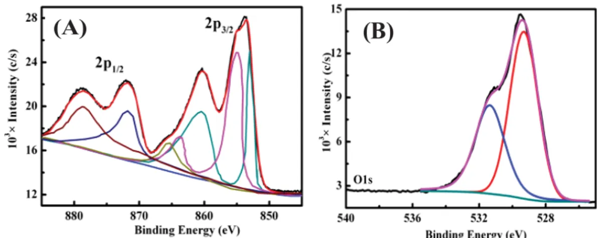 Figure 3.8: XPS pattern of Ni 2p (A) and O 1s (B) spectra of NiO nanocatalyst  synthesized via the hydrothermal method