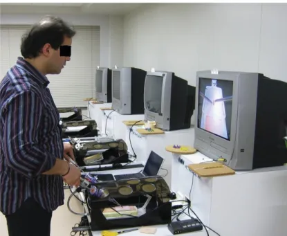 Figure 1.6 Laparoscopic training with box trainer. 
