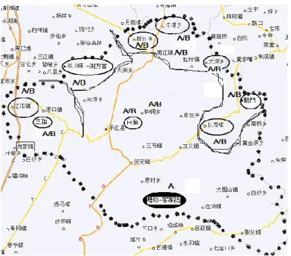 図  2  平江方言に見られる 3 人称の分布  平江城関方言のこの 2 つの 3 人称の由来について、仮説としては、平江城関方言におけ る 3 人称は恐らく元々は A 系しかなく、その後、官話の影響で B 系を取り入れ、そこで同 義衝突を起こし、両者を使い分けるようになったものと考えられる。この 2 つの 3 人称の 発生やその他の関係については更なる考察が必要である。  図  3  漢語諸方言における三人称代名詞の子音分布 3人称代名詞子音分布