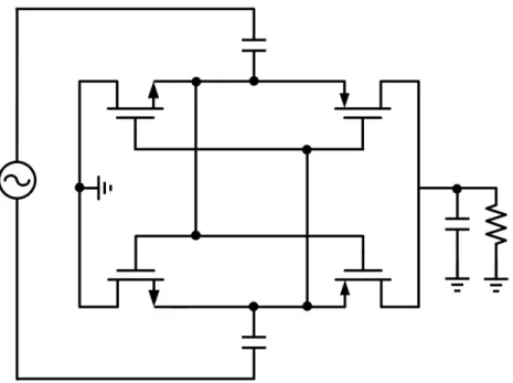 Figure 1.11: Rectifier for UHF application based on negative voltage convertor [28].