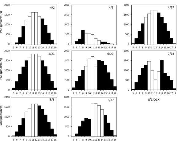 Fig. 7. Temporal variations in PAR by observation day. White shows the incubation period.
