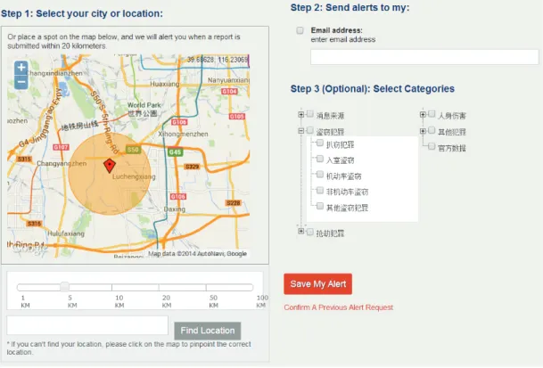 Figure 3.8: Screenshot of email alert setting in website page