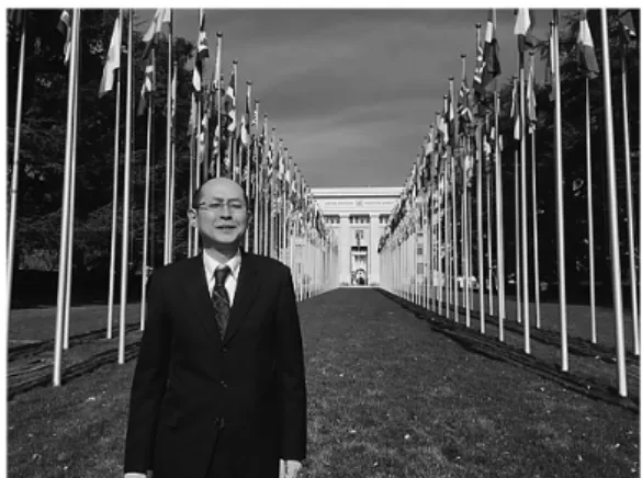 Figure 1. Author in front of United Nations building on  Geneva.