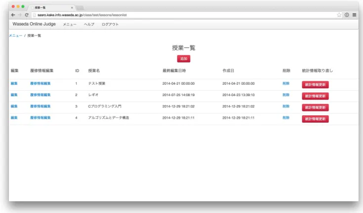 図 4.4: 授業管理ページ