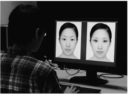 Figure 2. A participant was judging stimuli in one of our cosmetic illusion experiments.