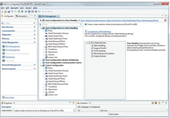 図 26:  DaVinci Configurator Pro による事前設定済みのステートマシン/BSWM の自動設定。モジュール初期化および通信制御の自動設定のほか、プロジェクトに関連した