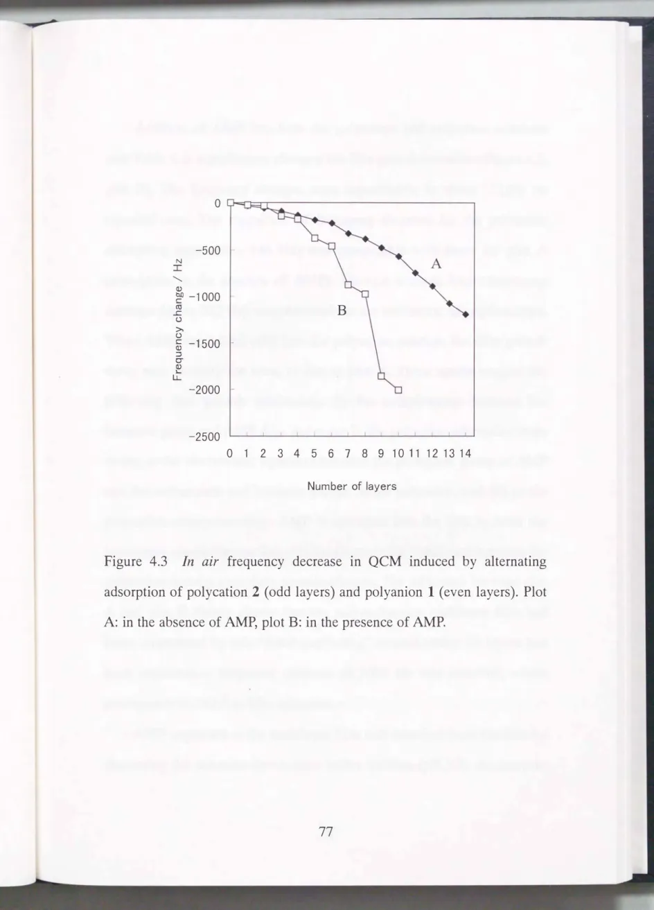 Figure  4.3  In  air  frequency  decrease  in  QCM  induced  by  alternating  adsorption  of  polycation  2  (odd  layers)  and  polyanion  1  (even  layers)
