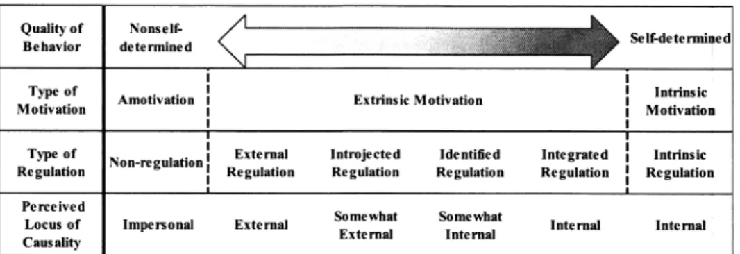 Figure 1. The self-determination continuum, with types of motivation, types of regulation, and locus of causality