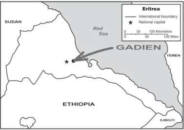Fig. 1.  Study area. Gadien is located at the central part of Eritrea.