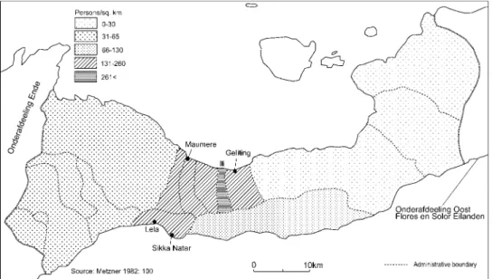 Fig. 4.  Population Density by Administrative Unit in Onderafdeeling Maumere in 1911