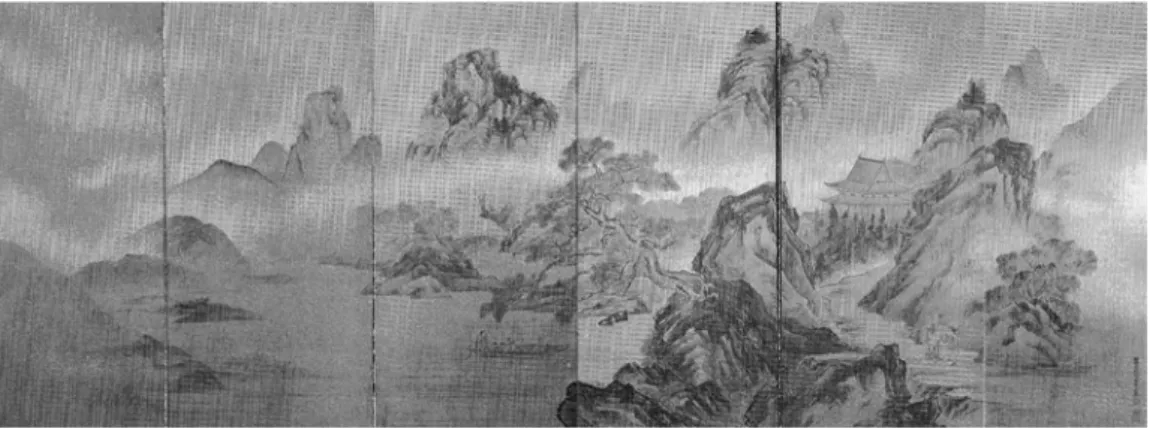 図 1  伝永岳《楼閣山水図》右隻