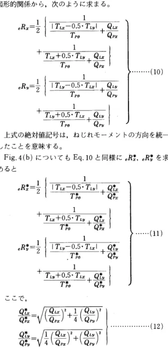 図 形 的 関 係 か ら ， 次 の よ う に 求 ま る 。 　 　 ＝ 1eRx 2 1 　 　 1eR ・ ＝ 百 　 　 　 　 　 Tpe・一 ．T，．． 。．， 撮 Q ，．T，θ　＋頁 蓐　 　 　 　 　 　1 　 　 　 　 　 　 　 　 QLXITLr− 0．5・TLy1　 　 　 　 　 　 　 十・　 　 　 　 　 　 　 　QPx1　TL’”°’5’T’”1 ＋ 9 ；， ；． ……・ ・ （ 10 ） ・ T 、 y ． 。 纛 　 　 　 Tpe 　 Q 。 y＋砿 　