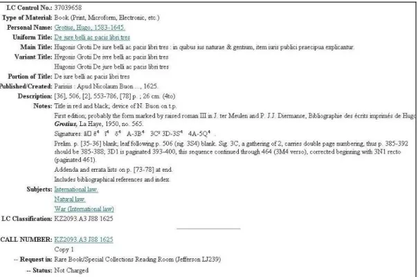 図  5-5  Library of Congress Online Catalog 検索結果画面 