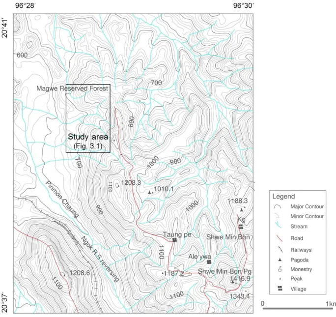 Fig. 1.3 Topographic map of the research area. (UTM, 2096-06)  Statement of the problem and objectives 