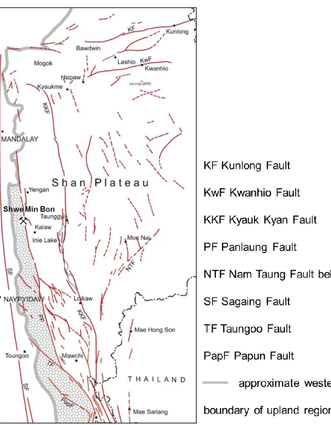 Fig. 2.3 Regional structural map of the Shwe Min Bon area (modified after Ridd et al., 2013)