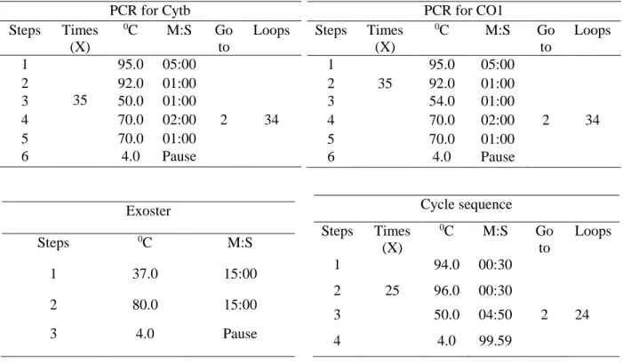Table 3.3 The operational status of PCR and Cycle sequencing   