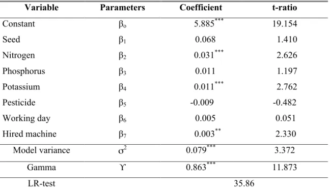 Table 2. 2 Estimated parameters of stochastic frontier production function 