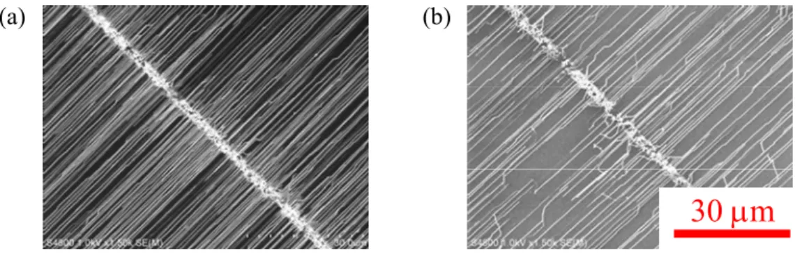 Fig. 3.10(a)および(b)に，エッチング洗浄済の R-cut 基板およびエッチング洗浄無の R-cut