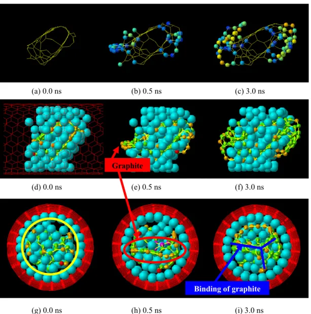 Fig. 3.14 Trace of carbon atoms supplied to the cluster in (11,11) SWNT from 0 ns to 3 ns