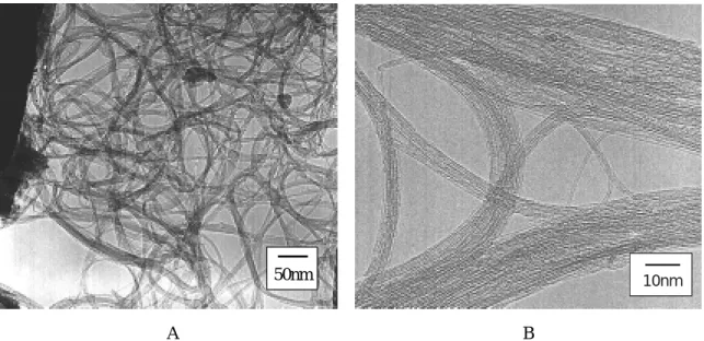 Fig. 2.1 TEM images of ‘as-grown’ samples synthesized by alcohol CCVD technique. A: low  magnification