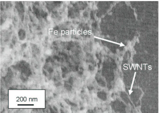 Fig. 3.1 SEM image of soot on the wool trap at 1000 ºC. 