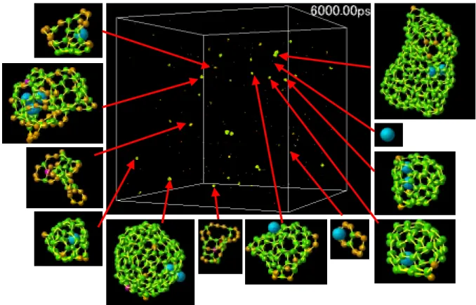 Fig. 3.5. Snapshots of clustering process at 6000 ps in the C &amp; Ni system. 