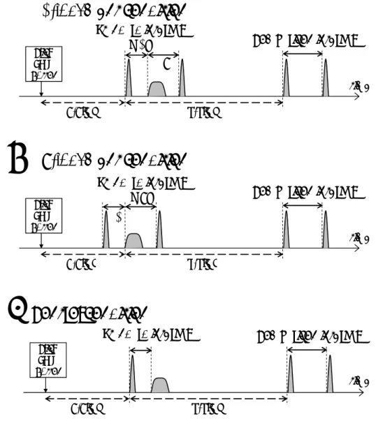 Fig. 3.4 実験 5 の時間チャート。水平軸が時間を表し，右方向が未来方向に対応する。実験