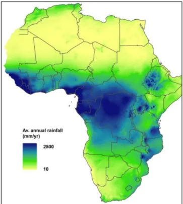 Figure  1.2:  Annual rainfall  across  Africa (Macdonald,  2009)  from  using  data  from  New  et  al