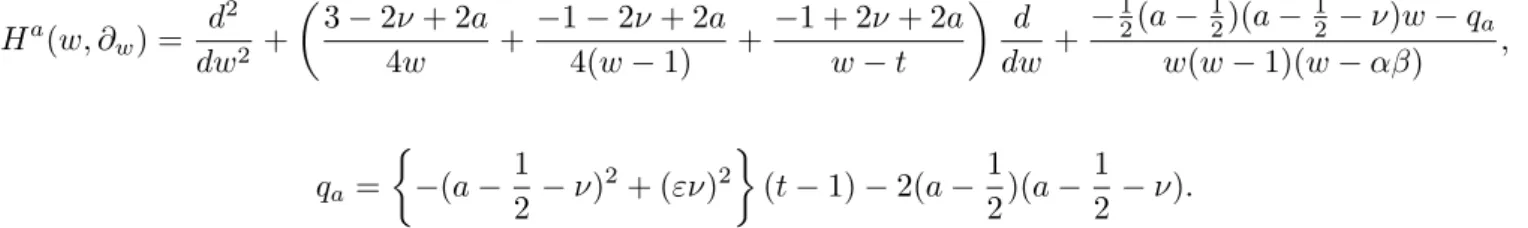 図 6: NCHO から QRM の合流 Heun 描像へ 5.3 (A)QRM の場合 5.3.1 Heun ODE の無限遠点特異点での合流 さて , a ∈ Z に対して，上述のように次が成立する． z − a+1 ϖ a ( R )z a − 1 = 4(tanh κ)w(w − 1)(w − t)H a (w, ∂ w )