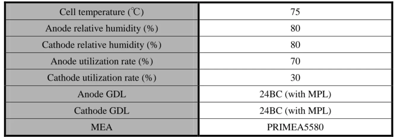 Table 5.1 Experimental conditions. 