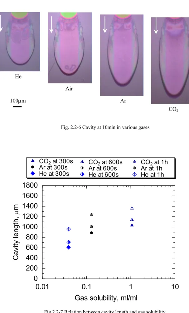 Fig. 2.2-6 Cavity at 10min in various gases 