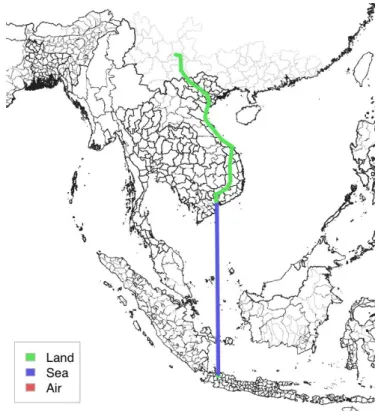 Figure 8-1: Route from Jakarta to Kunming (low time costs) 
