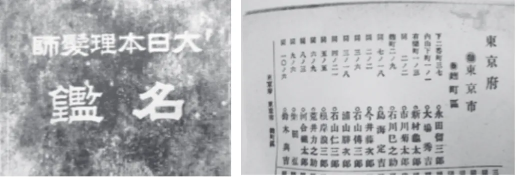 図 1　1910 年の理容師数推定のための資料 （注）出典：どちらも大日本理髪師名鑑（1913 年）。 3　分析結果 3.1　明治期の推定（1910 年）  明治期として、 1910 年（明治 43 年）ごろの理容師、美容師の男女別就業者数を推定しよう。 1906 年に創立された大日本美髪會により、日本の主な理容師がはじめて組織化された。同会の名簿 である大日本理髪師名鑑（ 1913 ）（図 1 ）によると、東京から外地（朝鮮、台湾、清国、ロシア）ま で理容室が 19,382 店舗存在していた。そのうち、女