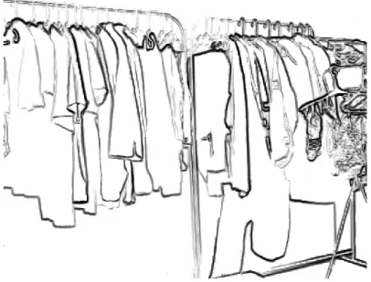 図 7 ． info.2 における衣服の収納方法（線画）  info.2 は，衣服が自分にとってどのような存在であるのかを自覚できているために，衣服 や車関係（趣味）のモノといった情報を自ら整理し，最適な方法で収納をしているというこ とが示された．このことより info.2 は，自分にとって何が必要なのか明確であるため，認知 的負荷の少ない効率的な情報空間をデザインできていると考えられる．  事前インタビューとかたづけ作業の結果から info.2 は，内的基準にもとづく合理性や効率 性をもっているからこそ，