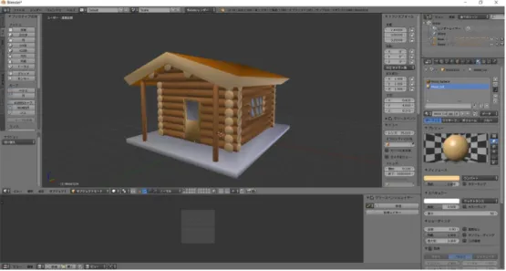 Fig. 4-3 Blender view  異なる情報量の VE を示すため，2 種類の VE の開発を行った．一つは自然に囲まれた山の中を モチーフとした VE(VE1)(Fig