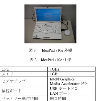 表 2   海洋情報共有型 GPS プロッタの機能 ナビゲーション機能 既存の GPS プロッタの機能であ り， GPS のデータを用いて自船 位置情報を表示する機能 海洋情報表示機能 既存の GPS プロッタの機能であ る等深線図，海底地形図の表 示に加え，海底地質図，水温 図，水産資源分布図を表示す る機能 モニタリング機能 携帯電話回線を用いて陸上で 複数の小型漁船の位置情報を リアルタイムにモニタリングする 機能 ネットワーク機能 携帯電話回線を用いて，複数 の小型漁船に搭載されている 各種計測機器