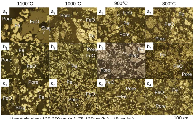 Fig. 2-8.  Microstructures at reaction interfaces of partially reduced samples (Cf particle size: 