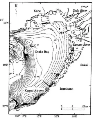 Figure  1  shows  a  map  of  the  study  area  and  sampling  site.  Sediment  core  was  collected  by  scuba  divers  using  an  acrylic  corer  (120cm  length,  10cm  inner  diameter)  in the  Yodo  River  estuary  of  Osaka  Bay  (Site OBY)  in Septem