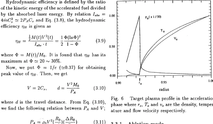 Fig.  6  Target  plasma profile  in  the  acceleration  phase  where  r 0 ,  To  and  V 0  are the density,   temper-ature  and  flow  velocity  respectively