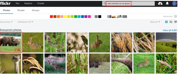 Figure 1.2: Retrieval results with Flickr for “two animals run on grass”.