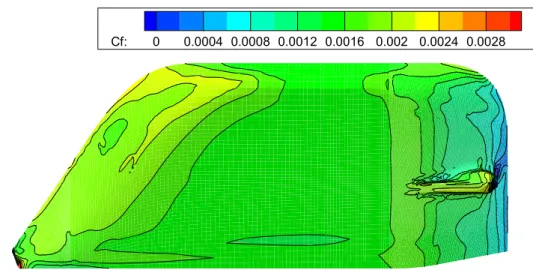 Fig. 2.24    Distribution of skin friction coefficient on hull surface in single-phase flow  calculation (Mesh-A, Model-A)