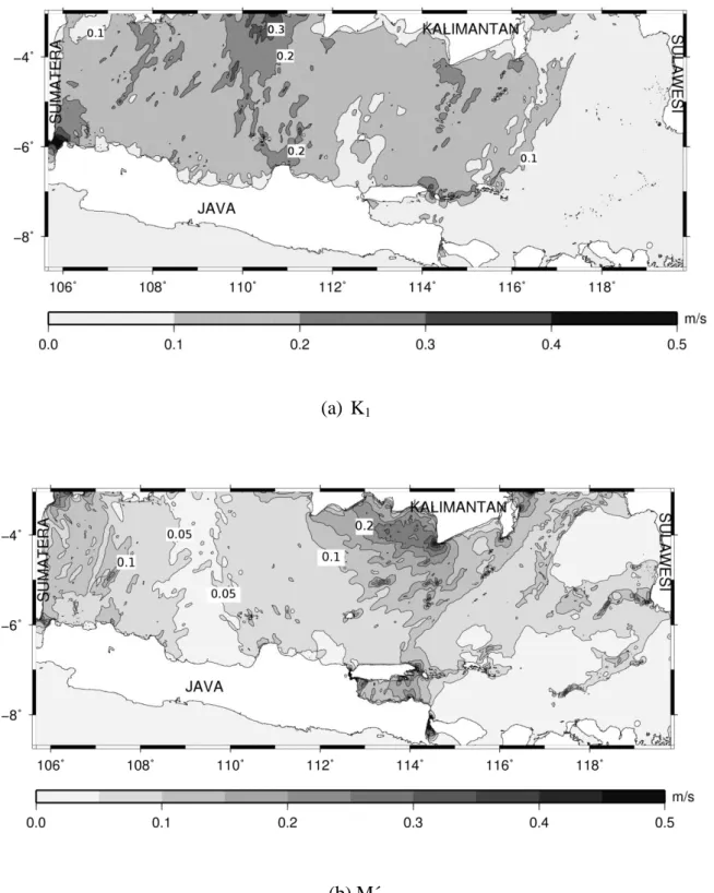 Figure 15. Co-range chart of K 1  and M´ 2  tidal current amplitude 