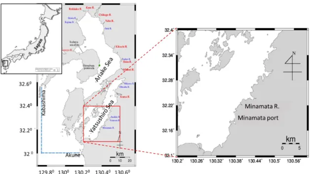 Figure 3.1. Computational domain and area of the Yatsushiro Sea 