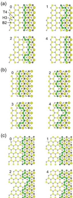 図 3. 2.  SiC 表面熱分解における表面モフォロジー．(a)C-[1 ¯1 00]，(b)Si-[1 ¯1