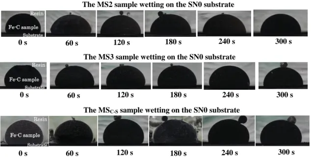 Fig. 18. Images of cross-sections of quenched Fe-C/graphite assemblies. 