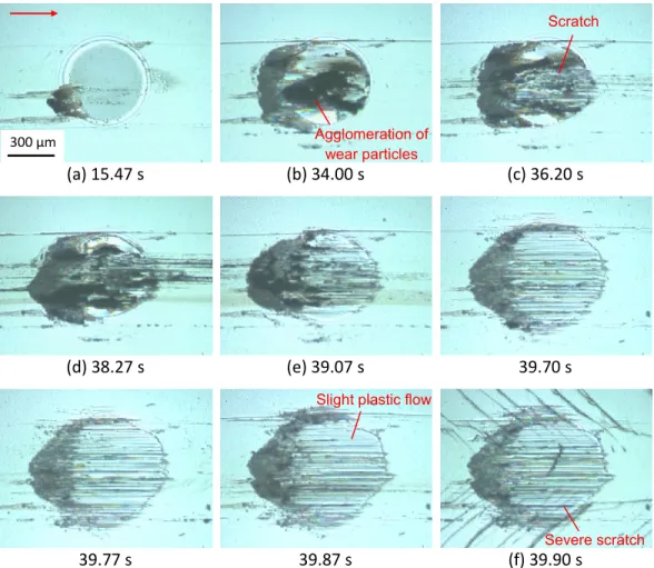 Fig. 2.3 In-situ observation of the scuffing process in Test D2.2. 