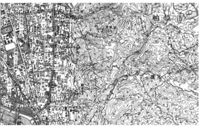 図 ９ 　1993年の柏原市堅下地区の土地利用の様子 資料：25,000分の １ 地形図「信貴山」（1994年発行）および大和高田（1994年発行）を70％に縮小 図10　2006年の柏原市堅下地区の土地利用の様子 資料：25,000分の １ 地形図「信貴山」（2007年発行）を70％に縮小 図11　2017年の柏原市堅下地区の土地利用の様子 資料：25,000分の １ 地形図「信貴山」（2018年発行）を70％に縮小