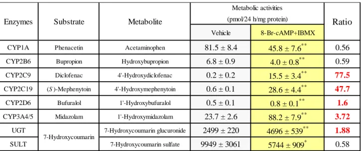 Table  7. Drug-metabolizing enzyme activities of CYP1A, CYP2B6, CYP2C9, CYP2C19,  CYP2D6, CYP3A4/5, UGT, and SULT in the differentiated enterocytes
